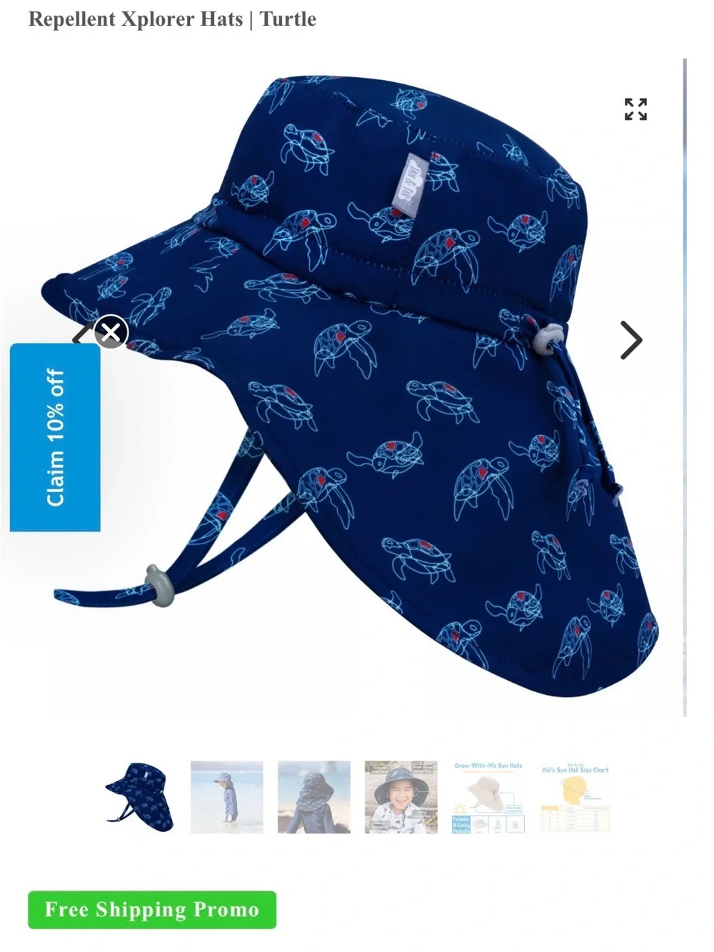 JAN & JUL Kids Aqua-Dry Adventure Navy Turtle Print Sun Hat Adjustable 2-5yrs- L